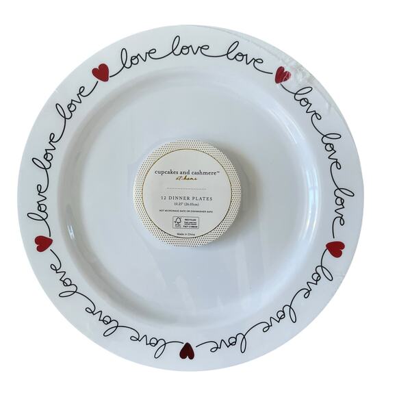 Cupcakes & Cashmere Red Hearts Love Border Disposable 10.25" Dinner Plates 12pc - Picture 9 of 10